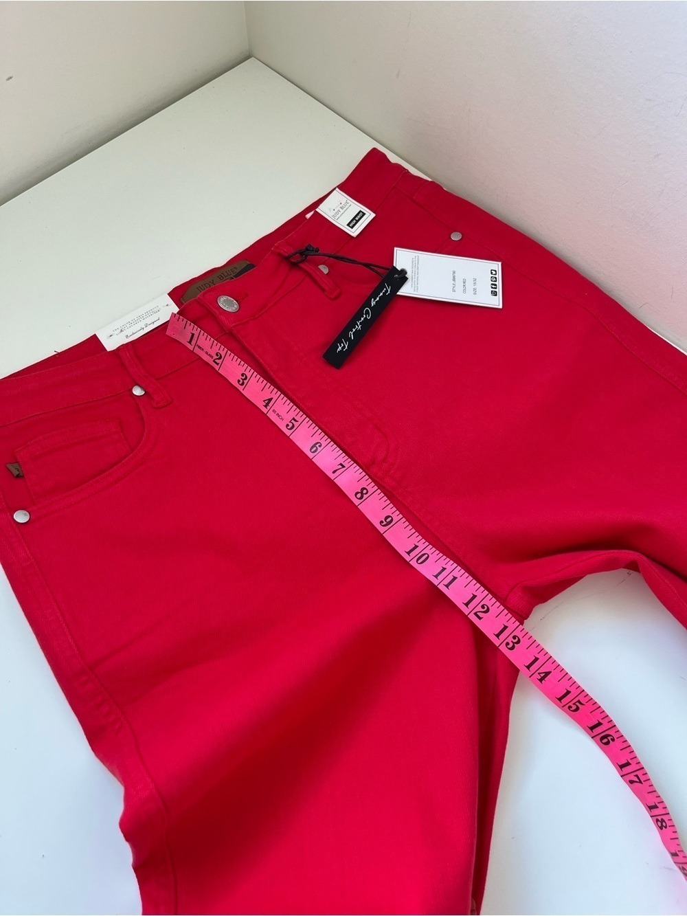 JUDY BLUE "FIRE ENGINE" RED TUMMY CONTROL SKINNY JEANS size 15/32 - Picture 10 of 11